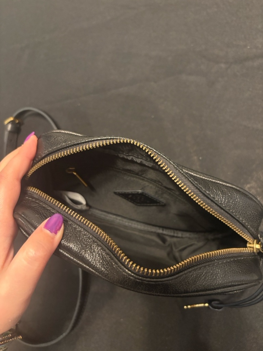 Fossil Brennon Camera Black Leather Crossbody Bag with Gold Accent - Picture 5 of 8